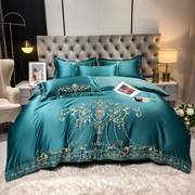 欧式风床单式全棉，纯棉水洗真丝绣花被套床上用品，4件斜纹四件套