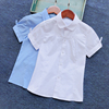 女童短袖衬衫校服纯棉，2021夏季童装英伦，风中大儿童蝴蝶结白色衬衣