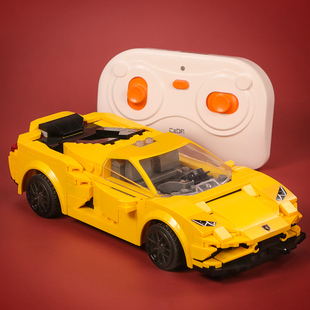 积木赛车兰博基尼跑车男孩子汽车拼装模型玩具乐高遥控车科技编程