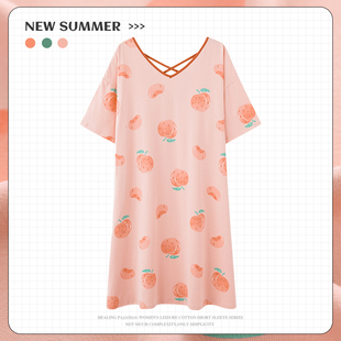 浪莎莫代尔短袖睡裙，女夏天大码，2024年可爱水蜜桃睡衣连衣裙