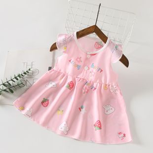 宝宝棉绸衣裙一3二三岁女童裙子儿童公主裙夏装人造棉飞袖裙