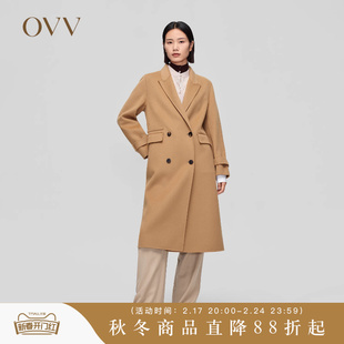 OVV2023秋冬女装复古双排扣高支羊毛通勤长款经典大衣