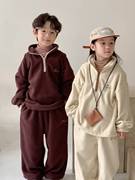 童套装2023冬款男童女童，韩版纯色字母两件套儿童，加厚休闲拉链卫衣