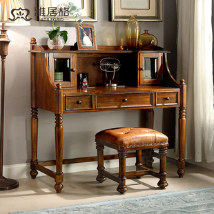 雅居格美式实木梳妆台小户型欧式翻盖ins化妆台卧室书桌一体M0521