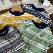 110-160中大童男童，彩色条纹t恤短袖，圆领夏季吸汗