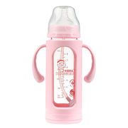 防摔玻璃奶瓶耐高温新生儿宝宝婴，儿宽口径带保护套硅胶吸管奶瓶
