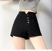 高腰收腹牛仔短裤女显瘦排扣直筒，a字裤夏季韩版修身弹力性感热裤