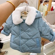 韩国童装23冬男女童宝双排，扣毛领带帽纯色洋气羽绒服外套b4