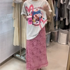 韩系彩色喷绘个性涂鸦印花中长款t恤女2024减龄百搭洋气上衣