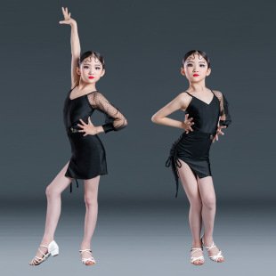 女儿童拉丁舞蹈服装少儿，洋气练功服夏季网纱单袖表演出比赛考级服