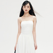 尔给法式白色吊带裙2024女夏季小个子高级感显高收腰连衣裙