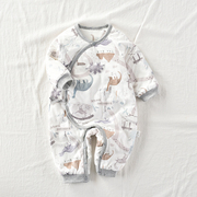 秋冬宝宝衣服新生婴儿连体衣夹棉，保暖和尚服哈衣偏襟护肚爬服棉服