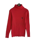 小熊棉线玫红色高领毛衣130-140
