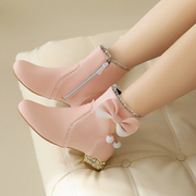 女童靴子短靴2023春秋单靴小女孩，白色高跟鞋子公主，皮靴儿童马丁靴