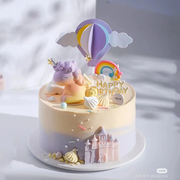 梦幻小仙女生日蛋糕装饰摆件，独角兽儿童玩偶粉色彩虹气球烘焙插件