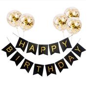 5个亮片气球+烫金字母生日拉旗套装生日快乐横幅气球套餐