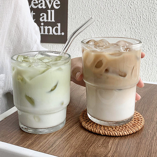 透明玻璃咖啡杯ins风高颜值水，杯子冰美式拿铁牛奶杯冷饮料杯家用