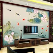 3d新中式f荷花壁纸，客厅沙发电视背景墙纸影视，卧室装饰壁画茶室
