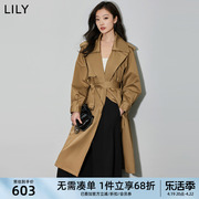 lily2024春女装英伦风复古时尚，腰带宽松垂感干练卡其风衣外套