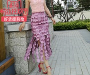 重磅镂空圆点高腰半身裙，女手工粉色花瓣裙，圆片原宿长裙l008