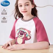 迪士尼女童短袖T恤草莓熊夏装2024儿童圆领打底衫A类中大童女孩