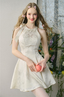 2024ss夏季蝴蝶静默时，刺绣镂空白色提花，公主裙子旗袍新中式连衣裙