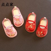 宝宝鞋新年唐装女童手工小布鞋女1-3岁婴儿周岁鞋2学步喜庆红鞋子