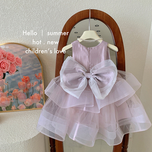 儿童蓬感公主裙2024小童礼服生日高端女童，连衣裙粉色甜美夏装