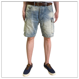 RRL双R2022年工装短裤牛仔裤夏季多口袋男生水洗宽松复古做旧日系