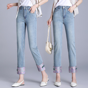 牛仔裤2024年女夏季薄款九分直筒小个子9分新中式中国风美式