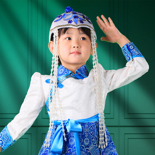 蒙古族头饰帽子精致重工民族风，舞蹈演出女儿童走秀潮童服饰定制