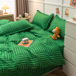 美式简约BV绿时尚潮流床上四件套单双人1.5米宿舍床单被套三件套
