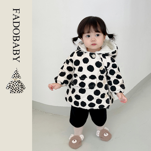 韩版冬季男女宝宝可爱波点魔法帽加绒棉服婴幼儿加厚保暖外套