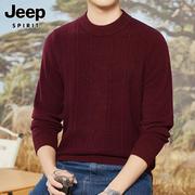 jeep吉普高端100%羊毛衫男士，秋冬季潮流，本命年红色毛衣打底针织衫