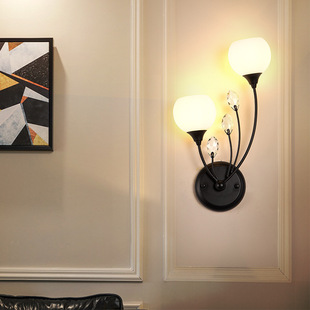 北欧美式水晶铁艺床头灯欧式创意复古客厅灯简约过道卧室壁灯6652