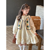女童套装春秋款2024儿童花朵针织马甲娃娃领纯色连衣裙两件套