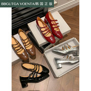 韩国软牛皮_bb古2024年粗跟玛丽珍女鞋，漆皮红色法式单鞋百搭