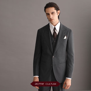 ac纯羊毛意式戗驳领单排扣休闲西服套装，男高级感结婚商务正装外套