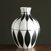 黑白装饰花瓶摆件简欧陶瓷创意插花餐桌家居客厅电视柜花器 现代