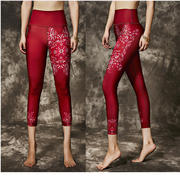 壁虎高端中国风红色瑜伽裤薄款小个子高腰七分裤速干裸感健身裤子