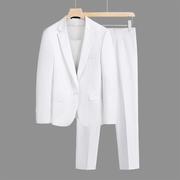 西服套装男休闲商务正装韩版新郎，结婚大码白色，双开叉西装两件套潮