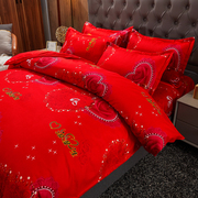 大红色纯棉床上用品加厚四件套结婚全棉，中式婚庆双人，床单磨毛被套