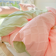 少女心水洗棉床上四件套床品公主风粉色被套床单人学生宿舍三件套