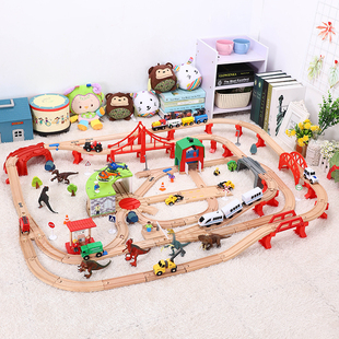 勒酷恐龙动物野生木质小火车轨道玩具套装 兼容勒酷BRIO米兔3-7岁