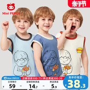 小猪班纳男童背心T恤儿童短袖夏季薄款小童宝宝无袖落肩上衣卡通t