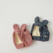 兔耳朵毛绒绒婴儿胎帽秋冬季新生儿童帽子男女宝宝保暖加厚护耳帽