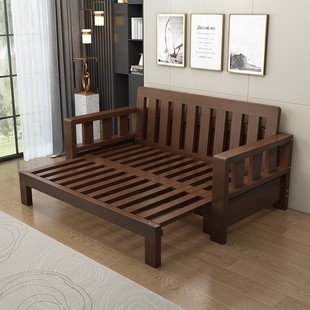 全实木可折叠沙发床小户型两用可变床简约伸缩床多功能推拉床
