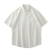 320g重磅不透明不缩水纯棉，白色衬衫短袖男士夏季宽松日系全棉衬衣