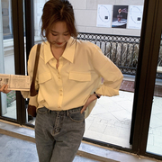 衬衫女2024春宽松慵懒韩版百搭气质长袖，设计感小众象牙米高级上衣