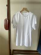 欧美风短袖T恤女纯色 瑞典小众肩部弧形窄肩设计显瘦有机棉宽松袖